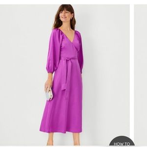 Ann Taylor Satin Wrap Dress.  Size 8. Neon Fuchsia. Currently in stores.